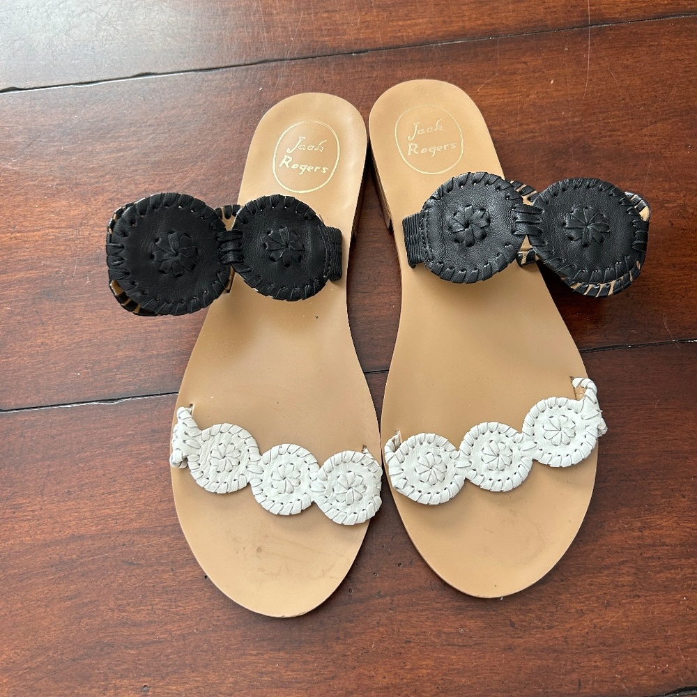Jack Rogers black and white cute sandals, Size 10